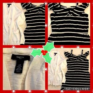 Girls size 8, adorable black-white dress AND Gap long sleeve sweater w 2 pockets